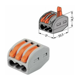 Соединительная клемма с рычажком WAGO 222-413 3-х проводная, 400В, 32А, 10 шт.